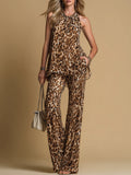 Samantha | Sleeveless Leopard Print Top and Flared Pants Set