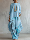 Isabella | Chiffon Asymmetrical Top and Wide-Leg Floral Print Pants Set