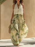 Camille | Sleeveless Ruffle Chiffon Top and Lily Print Pants Set