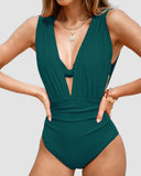Luxe shaping swimsuit with deep V-neck
