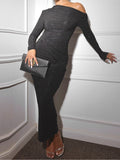 Coastal Chic One-shoulder sexy ruched slim-fit long-sleeved bodycon dress Collection
