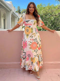 Ivy | Holiday Square Neck Floral Print Maxi Dress