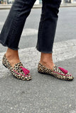 ANIMAL PRINT LOAFER WITH FUCHSIA FRINGES
