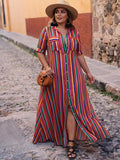 Nancy | Summer Casual Striped Printed Shirt Maxi Skirt