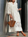 Beach Glam Flower Lace V-Neck Bell Sleeve Loose Midi Dress Style