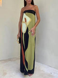 Coastal Chic Strapless Color Block Printed Maxi Party Dress Collection