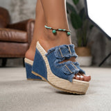 Daisy | Frayed Denim Espadrille Wedges