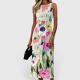 Nicole | Watercolor Floral Sleeveless Midi Dress
