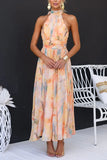 Lotte™ - Lange Kleid mit Aquarelldruck und Halterneck
