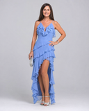 Ojela | Ruffle Trim Strappy High Low Midi Dress