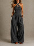Cordelia | Halter Crossover Wide Leg Jumpsuit