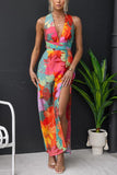 Coastal Chic V Neck Sleeveless Tie Back Slit Floral Print Maxi Dress Collection