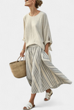 Simone | Comfortable Loose Blouse & Striped Midi Skirt