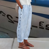 Tessa | Striped Button Trim Wide Leg Pants