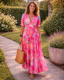 Ione | Women's Sleeveless V-Neck Floral Midi Dress