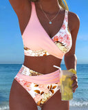 Two-piece bikini with contrasting floral print
