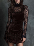 Beach Glam Chocolate velvet lace gothic pleated mini dress Style