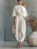 Emily | Soft Off-Shoulder Top and Tapered Pants Set