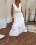 Elegant V-Neck Lace Maxi Dress