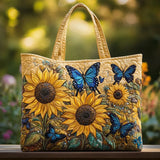 Vibrant Sunflower Butterfly Garden Quilted Tote Bag