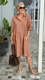 Cotton Linen Button-Down Tunic Dress