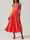 Coastal Chic Elegant Floral Print Pleats Midi Dress Collection