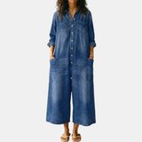 Maeve | Wide Leg Button Front Washed Jumpsuit