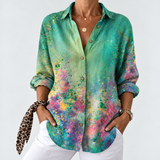 Violet | Watercolor Print Button Up Blouse