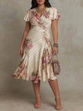 Margaret | Vintage Floral Satin Midi Dress