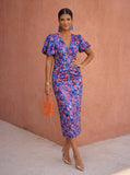 Carla | Printed Midi Dress with Puff Sleeves