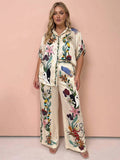Nika | Resort Vibes Satin unique print shirt & trousers set Fit