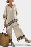 Danielle | Elegant Black-Striped Linen Top & Flowing Pants