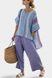 Sophia | Elegant Lavender & Sky Blue Top & Linen Pants