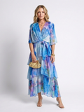 Calista | Sheer Tiered V-Neck Maxi Dress with Tie Belt