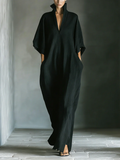 Black Kimono-Sleeve Oversized Maxi Dress