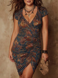Diana | Dark Blue Paisley Print V-Neck Mini Dress