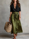 Eloise | Button Shirt And Tie Waist Skirt Set