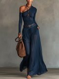 Camila | One-Shoulder Jersey Bodysuit and Sheer Chiffon Maxi Skirt Set