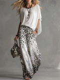 Monica | Boat Neck Top and Ombre Leopard Print Chiffon Pants Set
