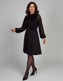 Federica - Elegant Black Dress with Sheer Shiny Sleeves