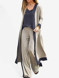 Contrasting Color Sleeveless Vest & Cardigan Jacket Trousers Set