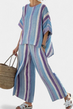 Julietta | Elegant Mauve Pastel Top & Striped Linen Pants