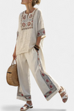 Amelie | Sophisticated Embroidered Raw Blouse & Wide Pants