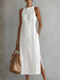Jimena | Linen midi dress with a Mandarin collar