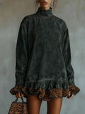 Coastal Chic Turtleneck suede leopard print paneled hem mini dress Collection