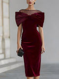 Beach Glam DRAMATIC BURGUNDY VELVET BOW MIDI DRESS Style