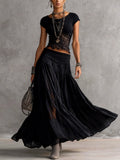 Maya | Lace Panel Top and Pleated Chiffon Maxi Skirt Set