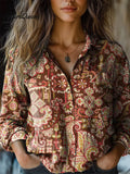 Victoria | Women's Vintage Ethnic Flower Print Casual Long Sleeve Comfortable Cotton Shirt