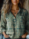 Emilia | Women's Retro Flowers Print Casual Long Sleeve Comfortable Cotton Shirt