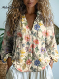 Debra | Women's Lovely Floral Art Print Casual Long Sleeve Comfortable Cotton Shirt